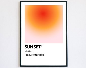 Affiche minimaliste Sunset | Plage Tropical Sun Wall Art | Pink Sky Print | Sunset Wall imprimable | Affiche de décoration intérieure chaleureuse | Téléchargement numérique