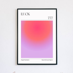 Gradient Angel Number 777 Luck Print, Gradient Spiritual Wall Art, Energy Angel Number, Rainbow Aura Poster Set, Wall Prints Trendy