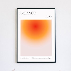 Gradient Angel Number 222 Print, Gradient Wall Art, Spiritual Wall Art, Energy Angel Number, Rainbow Aura Poster Set, Wall Prints Trendy