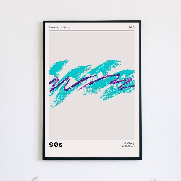 90s Nostalgia Poster, Retro Gradient Poster, Grainy Gradient, Retro 90s Cups Print, Aesthetic Room Decor, Blue and Purple Squiggly 90s Jazz