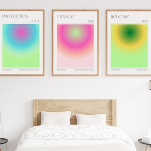 SET Of 3 Angel Number Set 444, 555, 999, Aura Posters Gradient Aura Angel, Trendy Dorm Wall Art, Angel Number Poster, Digital Download