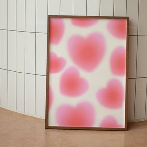 Decorazione da parete con cuori rosa sfocati, decorazione della camera preppy, arte della parete del dormitorio alla moda, decorazione della stanza del college rosa, stampa estetica cuori astratti rosa