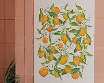 Oranges Wall Art, Orange Poster Kitchen Decor, Funky Fruit Poster, Abstract Art Print, Retro Kitchen Art Print, Housewarming Gift
