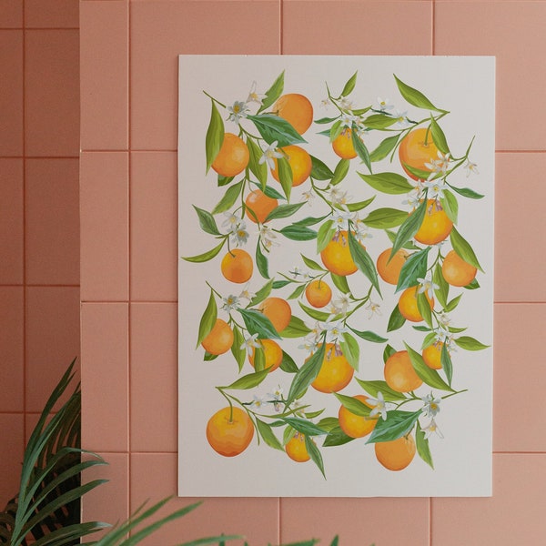 Oranges Wall Art, Orange Poster Kitchen Decor, Funky Fruit Poster, Abstract Art Print, Retro Kitchen Art Print, Housewarming Gift