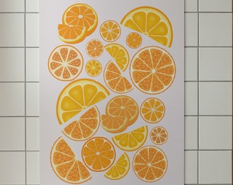 Oranges Wall Art, Orange Poster Kitchen Decor, Citrus Funky Fruit Poster, Abstract Art Print, Retro Kitchen Art Print, Housewarming Gift