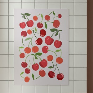 Cherries Wall Art, Cherry Poster Kitchen Decor, Funky Fruit Poster, Abstract Art Print, Cherries Retro Kitchen Art Print, Housewarming Gift