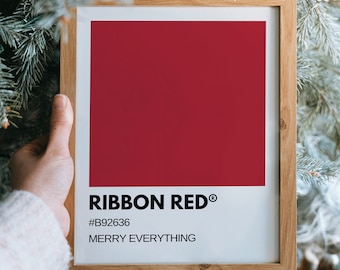Ribbon Red Christmas Print | Merry Everything Wall Art | Red Holiday Decor | Christmas Print | Modern Holiday Decorations | Digital Download