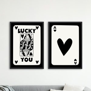 Trendy Retro Wall Art Set Of 2, Retro Trendy Aesthetic Print, Black and White Ace Card Poster, Lucky You Poster, Trendy Wall Art, Funky Art