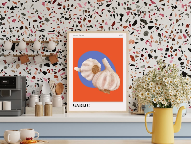 Garlic Vegetable Print | Retro Printable Wall Art | Farmer's Market ...