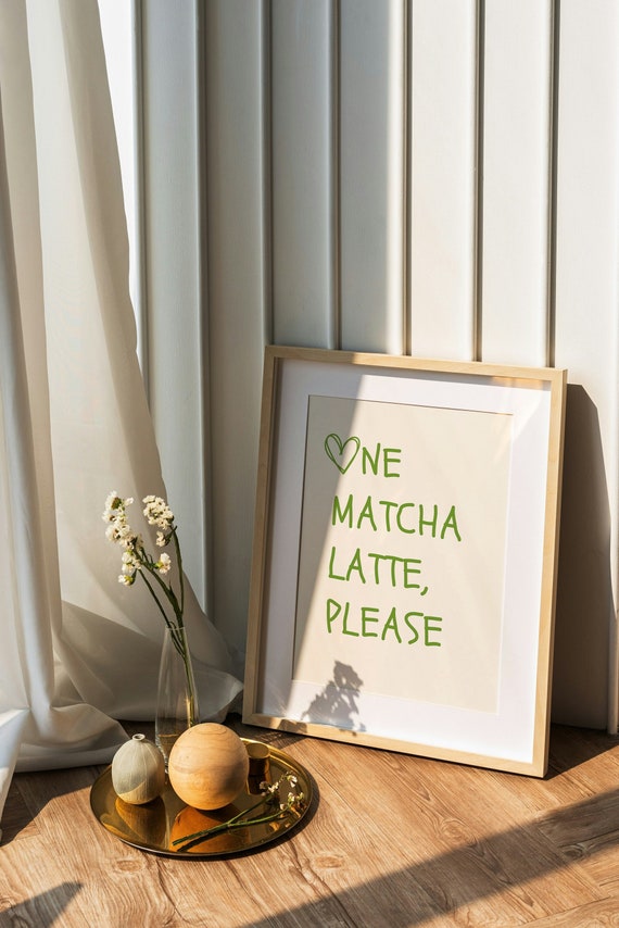 Matcha Latte Print, green heart poster, aesthetic minimalist home decor, matcha latte decor, coffeeshop print, minimalist green art poster
