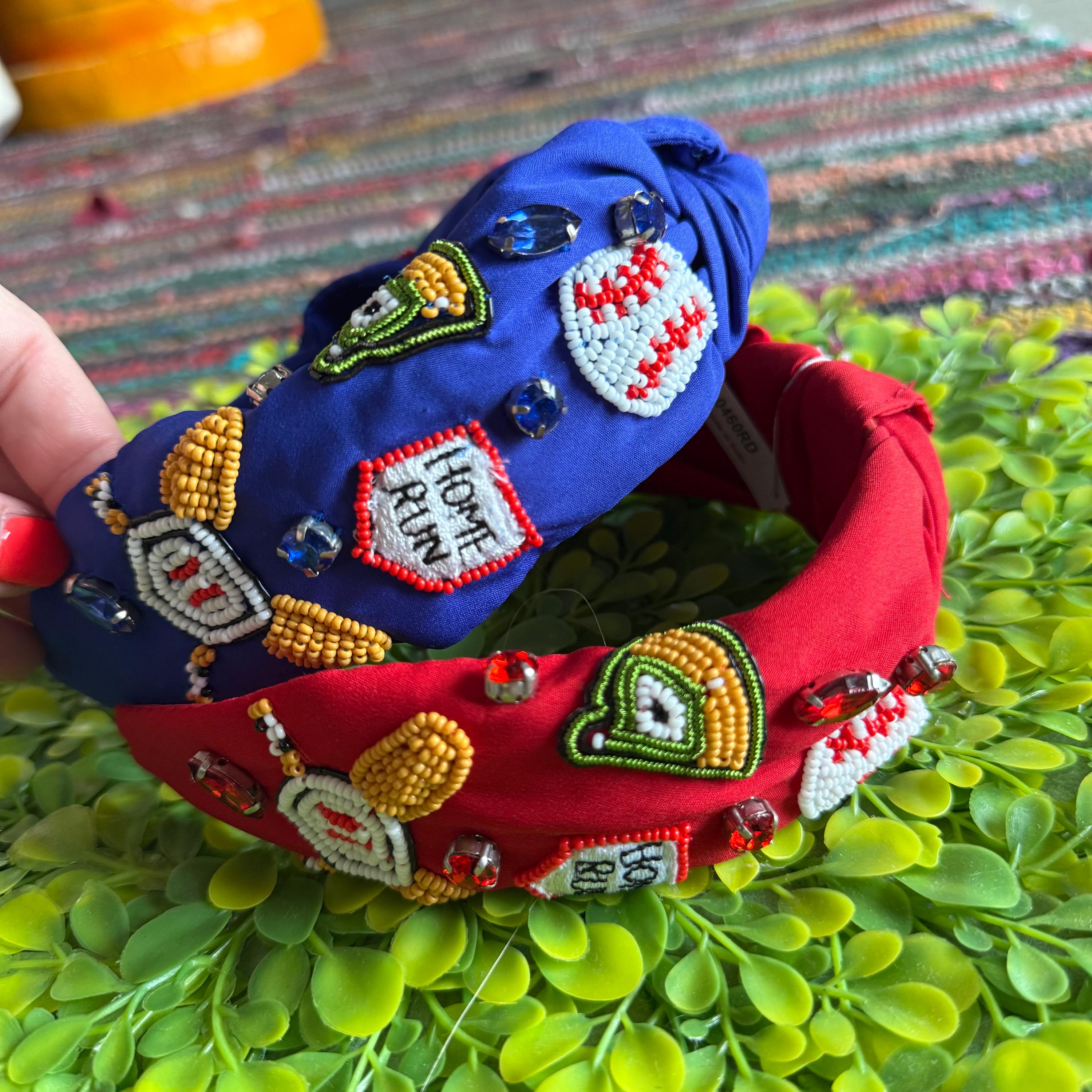 Everything Baseball Top Knot Headband With Rhinestone Beads  display picture 1