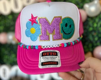 OTTO Pink Trucker Hat with Silver Bow and Multicolor Chain Play Some 90s Country Otto Trucker Hat with silver or gold  main image 2