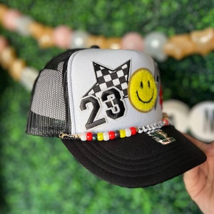 Girl Racing Hat YOUTH Race Girl Trucker Hat With Car or Jersey Number, Checkered Racing ...