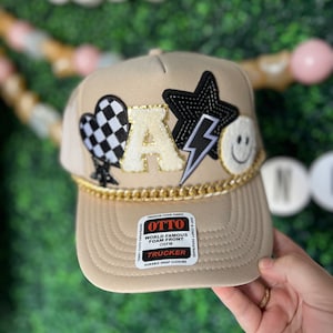 Neutral Custom Trucker Hat with Gold Paper Clip Chain Snap-back Otto Ball Cap