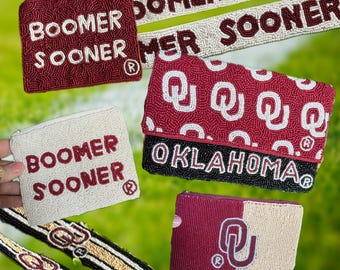 Boomer Sooner Oklahoma University Gameday Beaded Purse Strap Coin Purse Clutch Graduation Gift