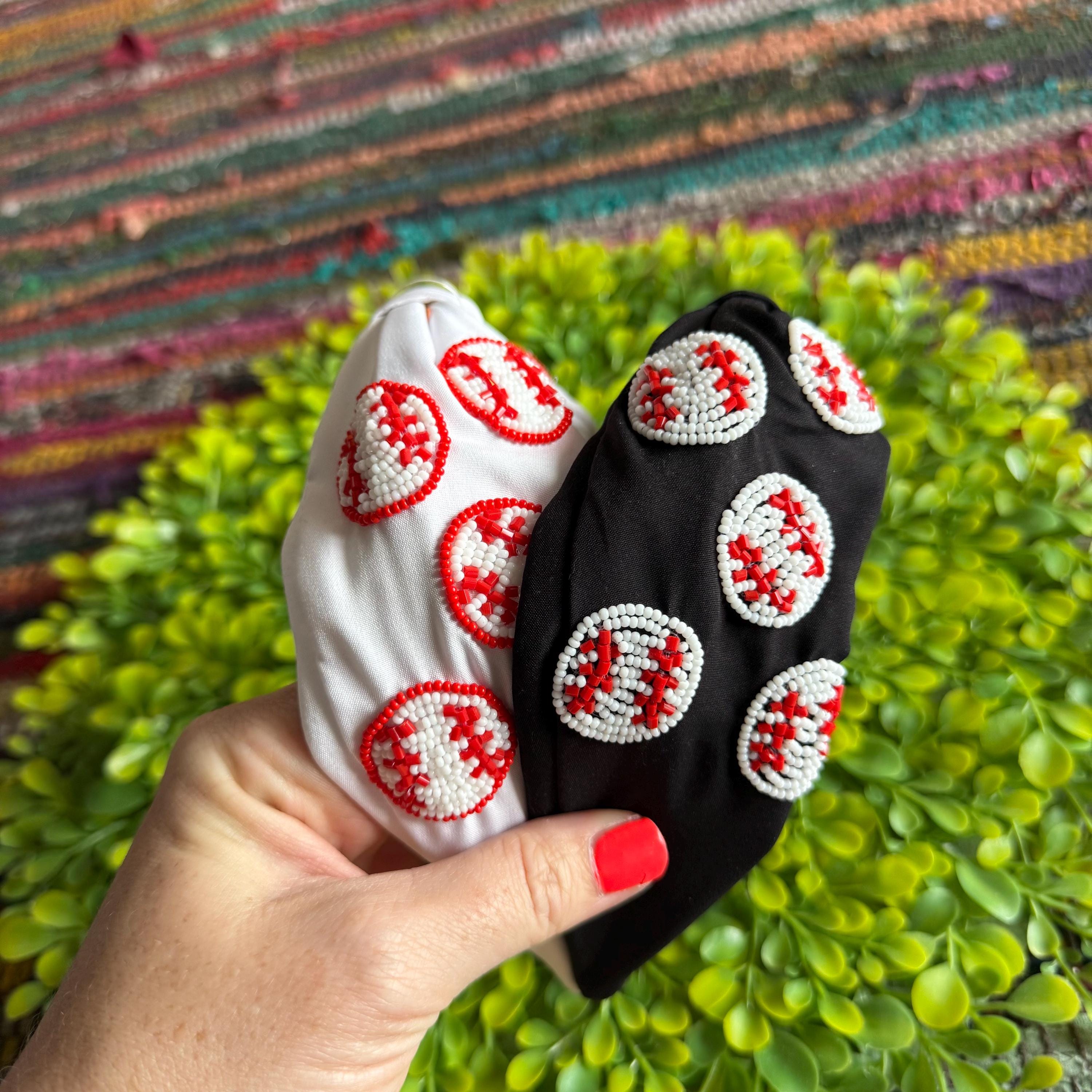 Beaded Baseball Headband, Lily Posh Beaded Knot Headband Baseball Hand Beaded Knot Headband | Twine and Love  main image 3