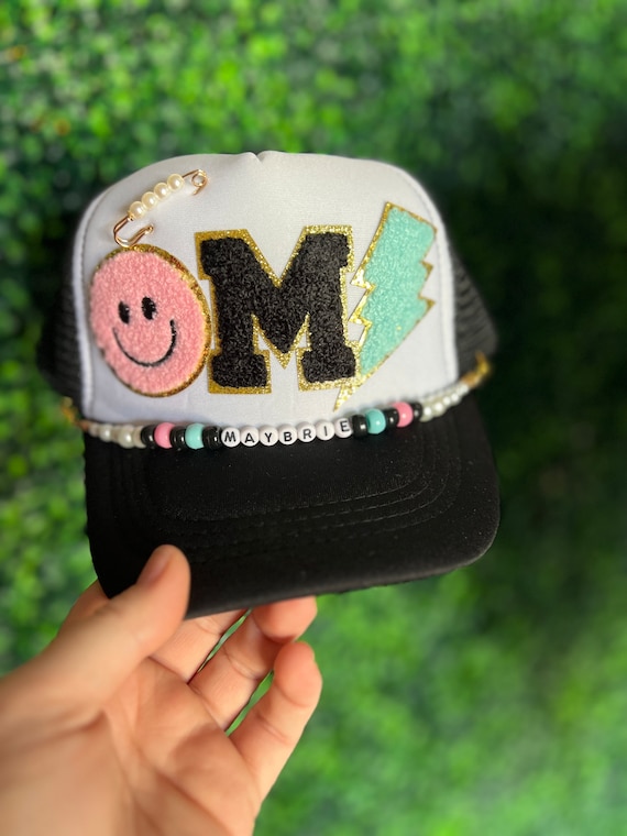 OTTO Green and Pink Hat with Chain Detail Lake Babe Trucker Hat With Chain: Summer Boating Cap - Etsy main image 4