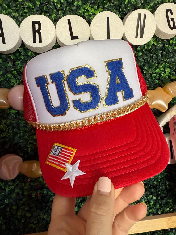 July 4th USA Red White and Blue American Flag Trucker Hat 