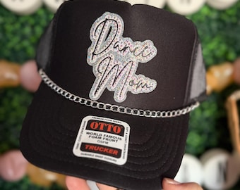 Dance Mom 3D Bling Patch Trucker Hat with Custom Chain Mama Snap-back Otto Ball Cap Competition Day Cheer Team