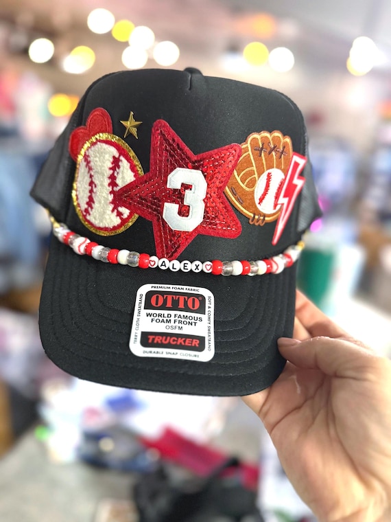 Everything Baseball and Glove Mom Trucker Hat with Player Number and Custom Chain Mama Snap-back Otto Ball Cap
