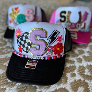 Set of THREE Fully Custom Trucker Hats with Custom Name Chains Snap-back Otto Ball Cap for Vacations, Bachelorette, or Sisters