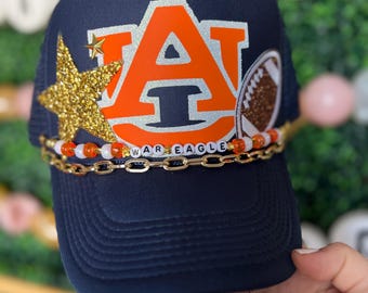 Auburn University Custom Trucker with War Eagle Chain Bougie College SEC Football  Snap-back Otto Ball Cap