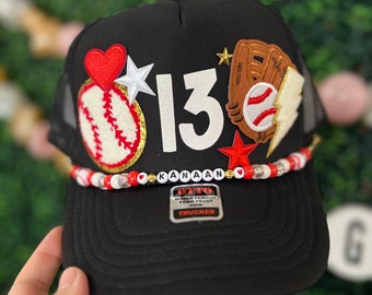 Everything Baseball and Glove Mom Trucker Hat with Vinyl Player Number and Custom Chain Mama Snap-back Otto Ball Cap