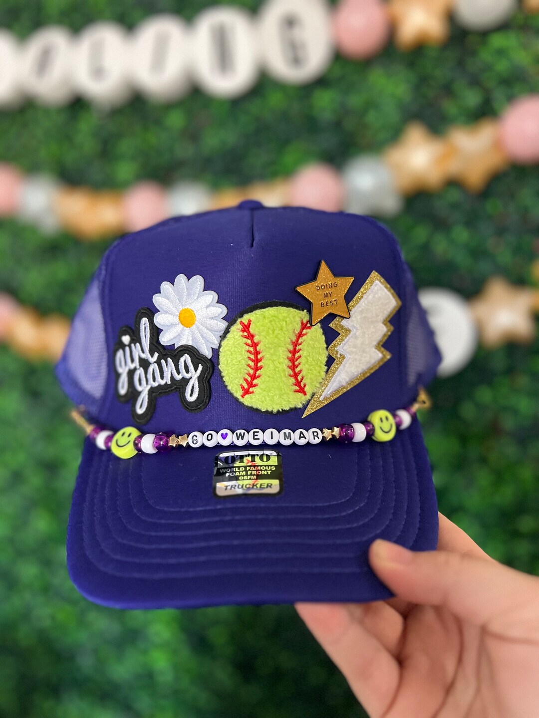 OTTO Women’s Petty Trucker Hat with Gorgeous Hat Chain Neutral Custom Trucker Hat With Gold Paper Clip Chain Snap  main image 2