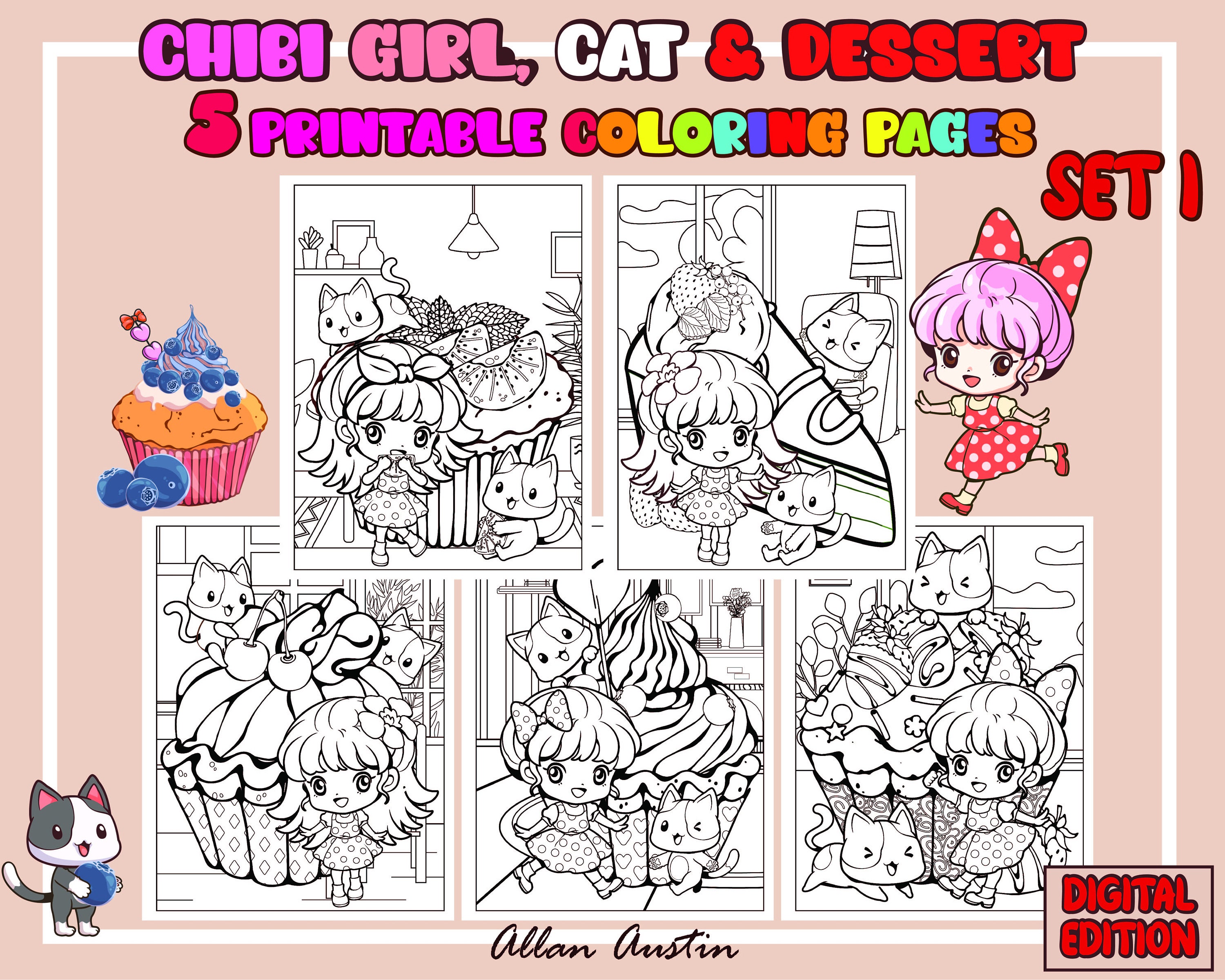 Chibi Cat Girl Coloring Pages