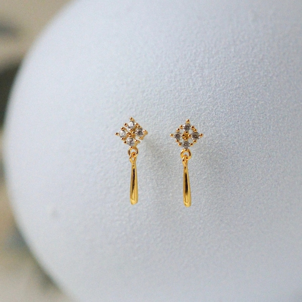 925 Sterling Silver Simple Showflake Zircon Geometric Shaped Drop Stud Earrings Gold Drop Tassel Earrings Perfect Gift For Her