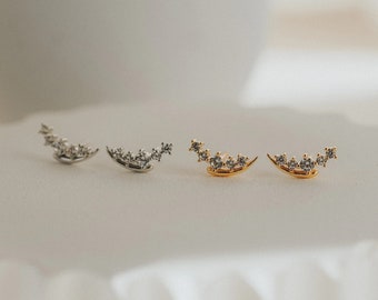 925 Sterling Silber Winzige Blätter Ohrstecker, Gold Pave Cluster CZ Diamant Ohrring, minimalistischer Schmuck, unregelmäßig angeordnete Ohrstecker
