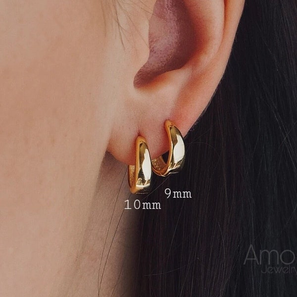 925 Sterlin Silver Thick Huggie Hoop Earrings Statement Tapered Hoops-Small Chunky Hoops-Gold Thick Hoop Earring Wide Hoops-Cartilage Hoops