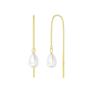 925 Sterling Silver Freshwater Pearl Dangle Earrings, Wedding Earrings, Chain Earrings, Statement Earrings, Bridesmaid Gifts, Christmas Gift image 6