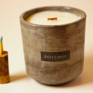 Petrichor Candle | Concrete Vessel | 8oz | Coconut Soy Wax | Wooden Crackling Wick