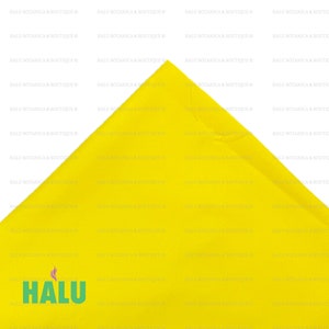 May include: A bright yellow square piece of paper with a green logo that says "HALU" in a stylized font.