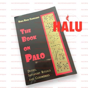 May include: A black book with gold lettering titled "The Book on Palo: Deities, Initiatory Rituals and Ceremonies" by Baba Raul Canizares. The cover features gold symbols and a red border.