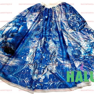 Saya estampada Yemaya Satin/ Stamped Yemaya Skirt/ Beautiful Skirt for Santeria/ Yemaya