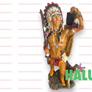 13” Indian Statue with Wolf/ Indio Estatua