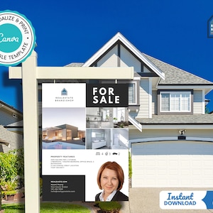 Real Estate Yard Sign, For Sale Yard Sign, Realtor Yard Sign, Realtor For Yard Sign, Canva Real Estate Open House Sign Template