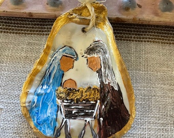 Hand Painted Nativity Oyster Shell Ornament