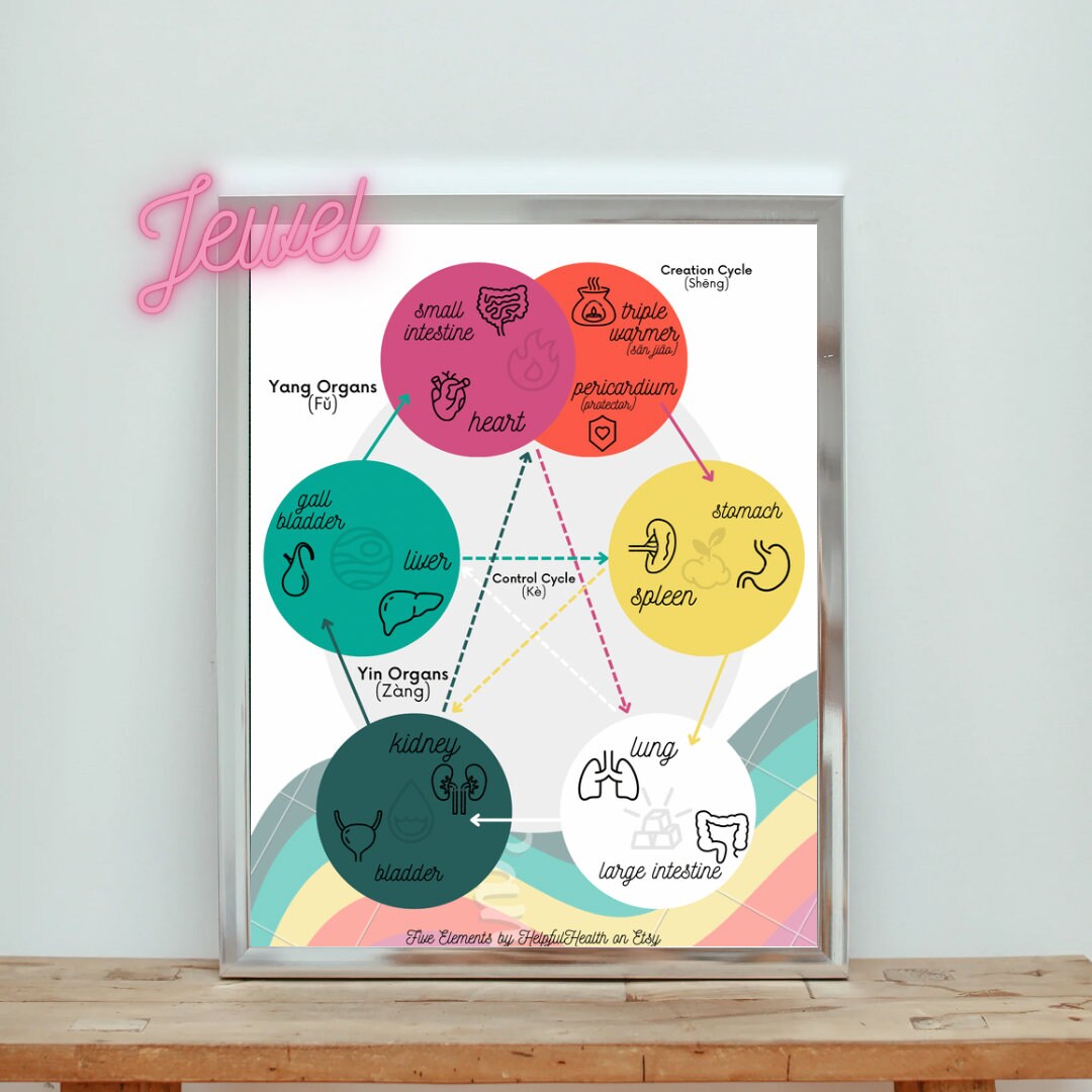 DIGITAL TCM 5 Element Poster Colorful Rainbow Sheng Ke Cycle Wood, Fire