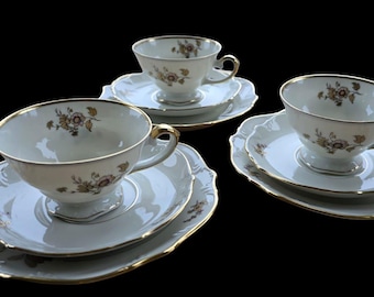 Juego de té TRIO vintage (taza de café, platillo y postre), Porsgrund, Noruega, 1887-1911