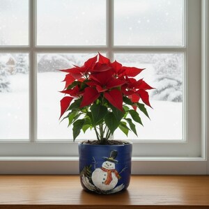 Maceta de muñeco de nieve pintada a mano, maceta navideña azul con interior dorado, decoración navideña, portavelas, regalo único