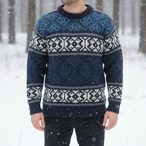 Vintage Norwegian Wool Sweater by Norwool – 100% Pure Wool Nordic Knit Jumper – Traditional Folk Pattern – Made in Norway – Men’s L