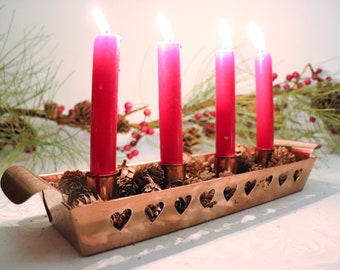 Traditional Vintage Swedish Candelabra Scandinavian candlestick Christmas Copper Metal Candlestic Swedish Vintage Advent Christmas Holiday