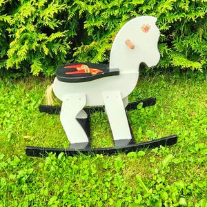 Vintage Swedish Wooden Rocking Horse 1950s– Hand-Painted Folk Art – Dala