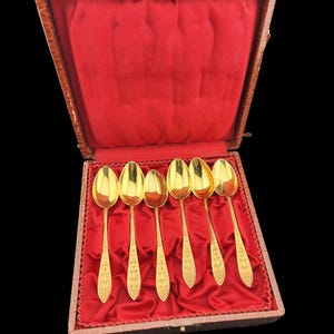 Vintage Set of 6 Dessert Spoons | Nickel and silverplate | GAB Extra Iva NS Alp | Swedish Silverplate | Original Box