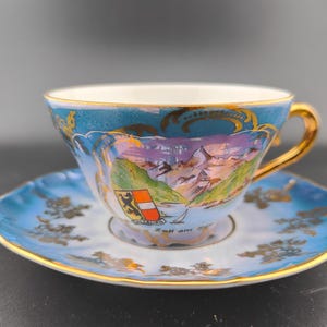 Salzburg-Themed Gilded Espresso Cup and Saucer\ Vintage Austria Espresso cup\ Vintage porcelain coffee Cup and Saucer
