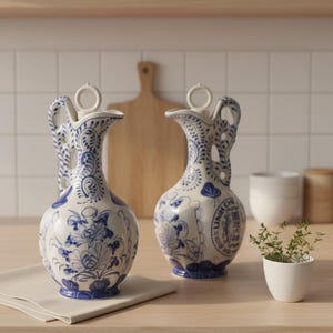 Jarras, tarro de porcelana vietnamita vintage para hierbas, diseño azul y blanco, tarro, olla