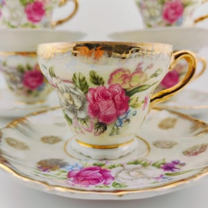 Vintage mokka cup with flowers, saucer,  Czechoslovakia Porcelain Tea Cup and Saucer Christmas present, Housewarming present